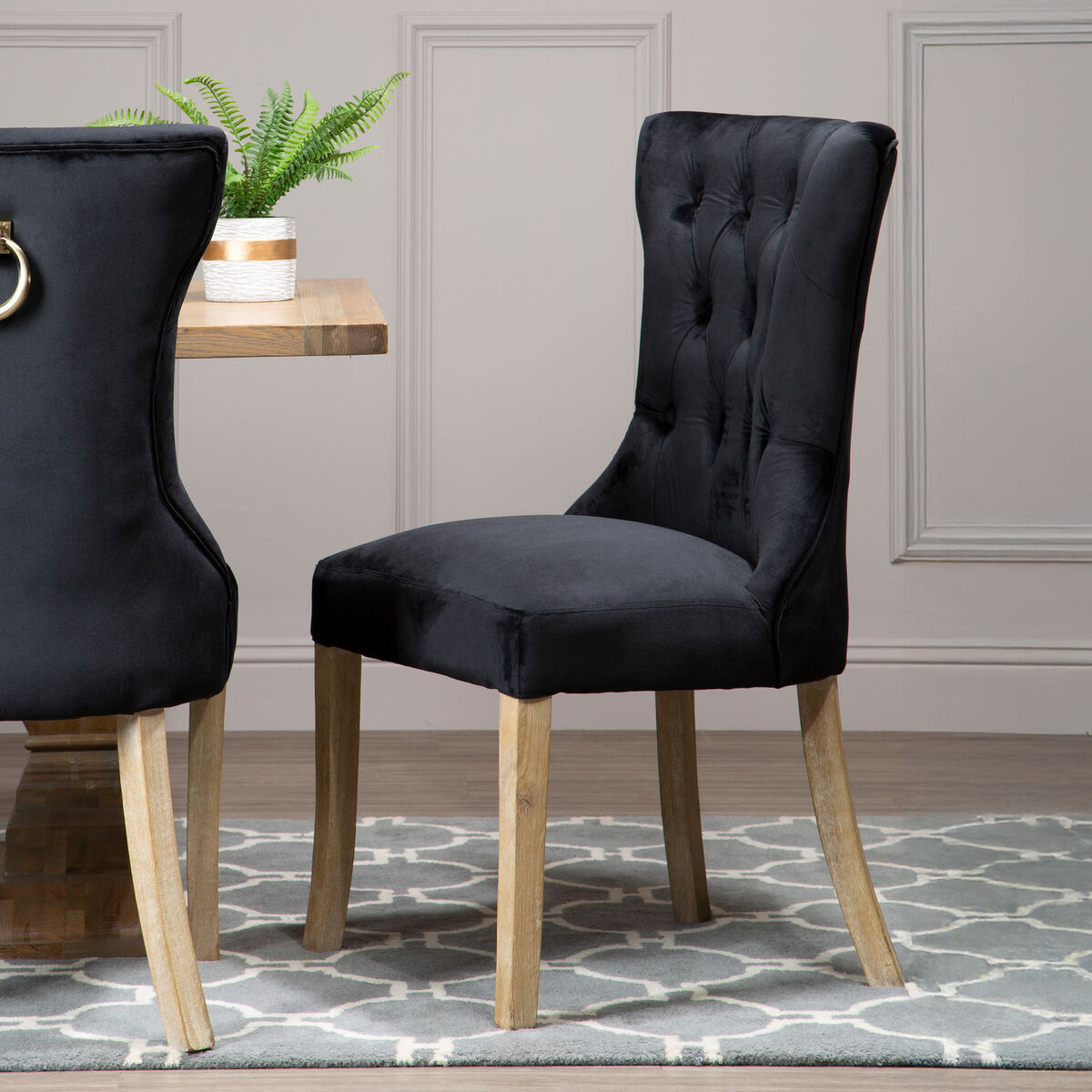 Kensington Townhouse Black Buttoned Dining Chair