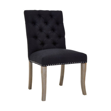 Black Linen Dining Chair with Wooden Legs | Kensington Townhouse