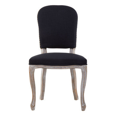 Black Linen Dining Chair with Antique Wood Legs | Kensington Townhouse
