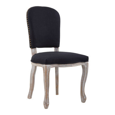 Kensington Townhouse Black Linen Dining Chair with Antique wood legs