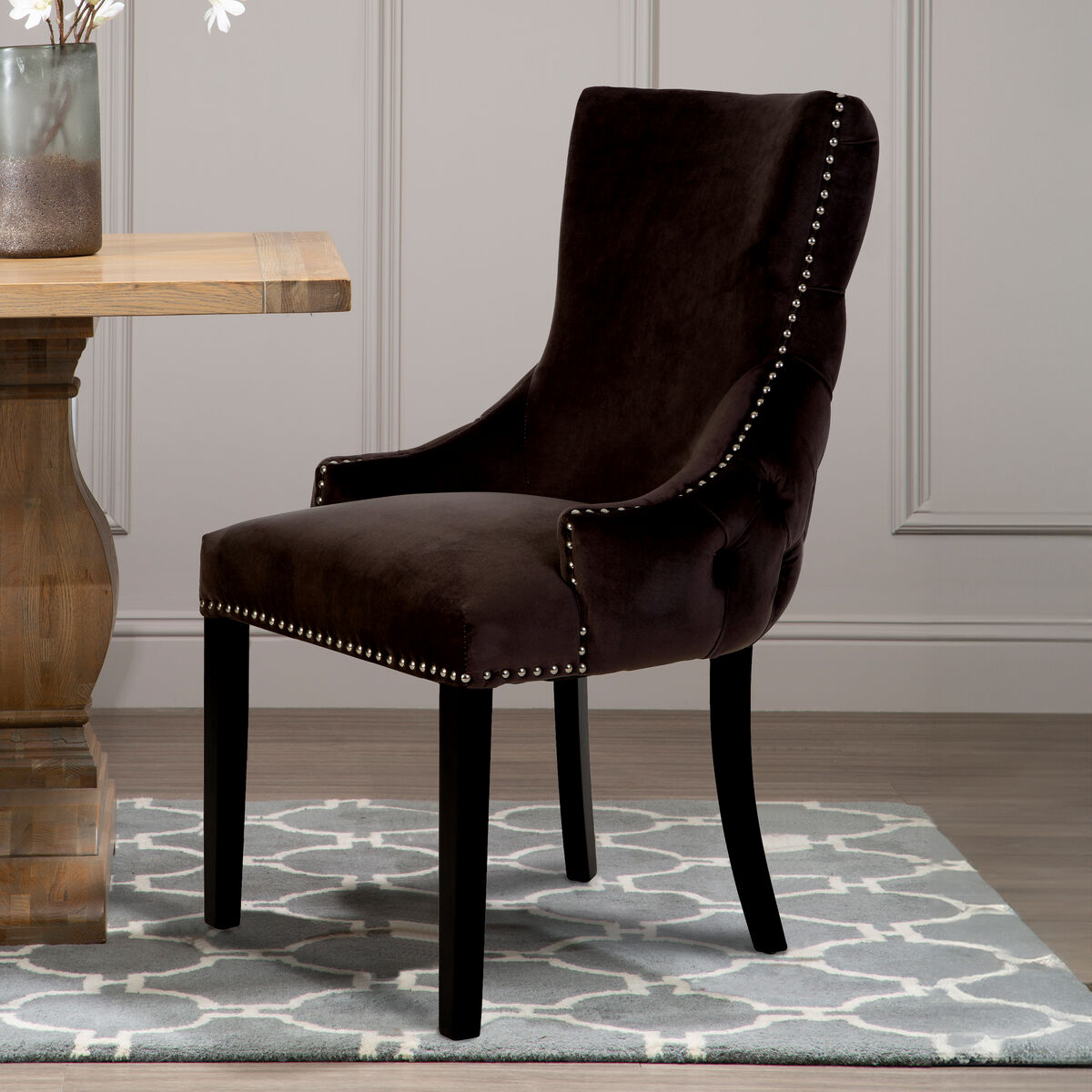 Grey Velvet Button Tufted Dining Chair | Kensington Townhouse