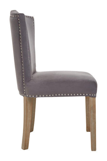 Grey Velvet Dining Chair with Antique Legs | Kensington Townhouse
