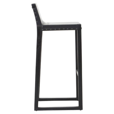 Black Leather and Teak Wood Bar Chair | Kendari