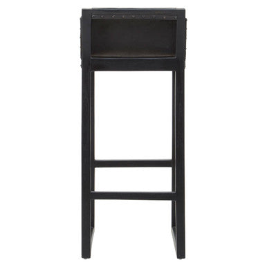 Black Leather and Teak Wood Bar Chair | Kendari