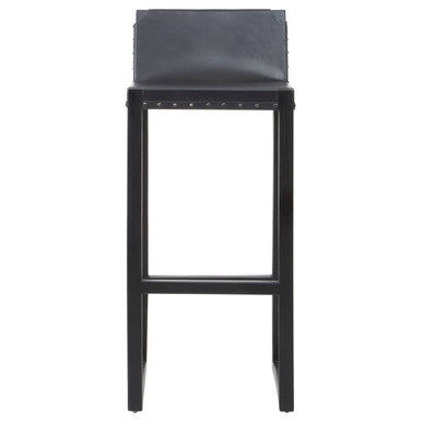 Black Leather and Teak Wood Bar Chair | Kendari