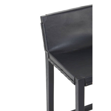 Black Leather and Teak Wood Bar Chair | Kendari