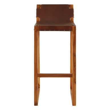 Brown Leather Bar Chair with Teak Wood Frame | Kendari