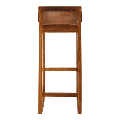 Brown Leather Bar Chair with Teak Wood Frame | Kendari