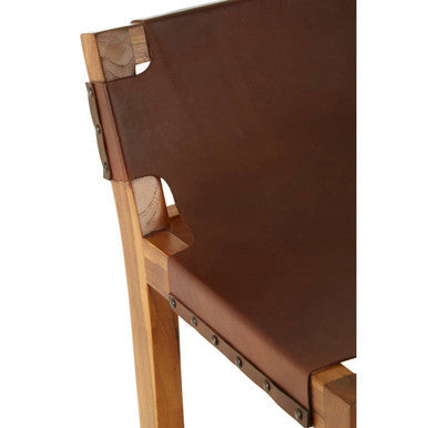 Brown Leather Bar Chair with Teak Wood Frame | Kendari