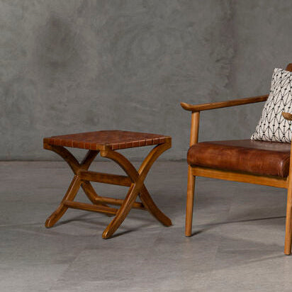 Kendari Brown Woven Leather Stool