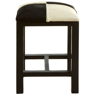 Kendari Black and White Leather Stool with Wood Frame