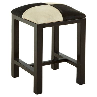 Kendari Black and White Leather Stool with Wood Frame