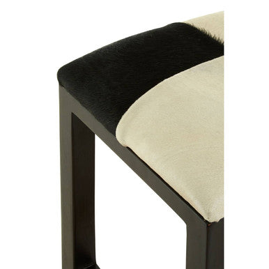 Kendari Black and White Leather Stool with Wood Frame