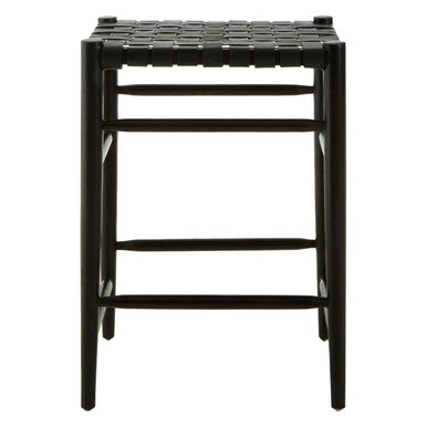 Kendari Black Woven Leather Barstool