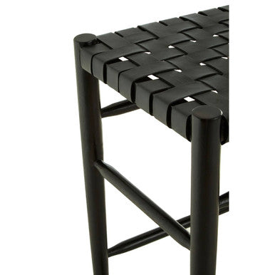 Kendari Black Woven Leather Barstool