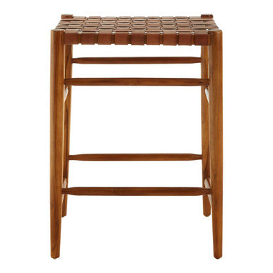 Brown Woven Leather Barstool | Kendari