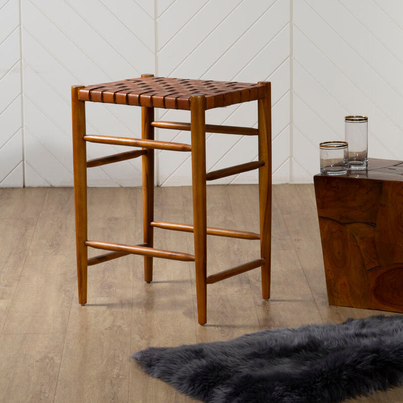 Brown Woven Leather Barstool | Kendari