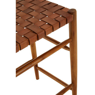 Brown Woven Leather Barstool | Kendari