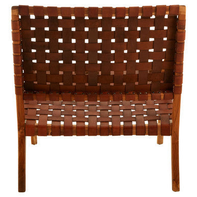 Kendari Tan Woven Leather Chair with Wood Frame