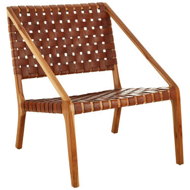 Kendari Tan Woven Leather Chair with Wood Frame