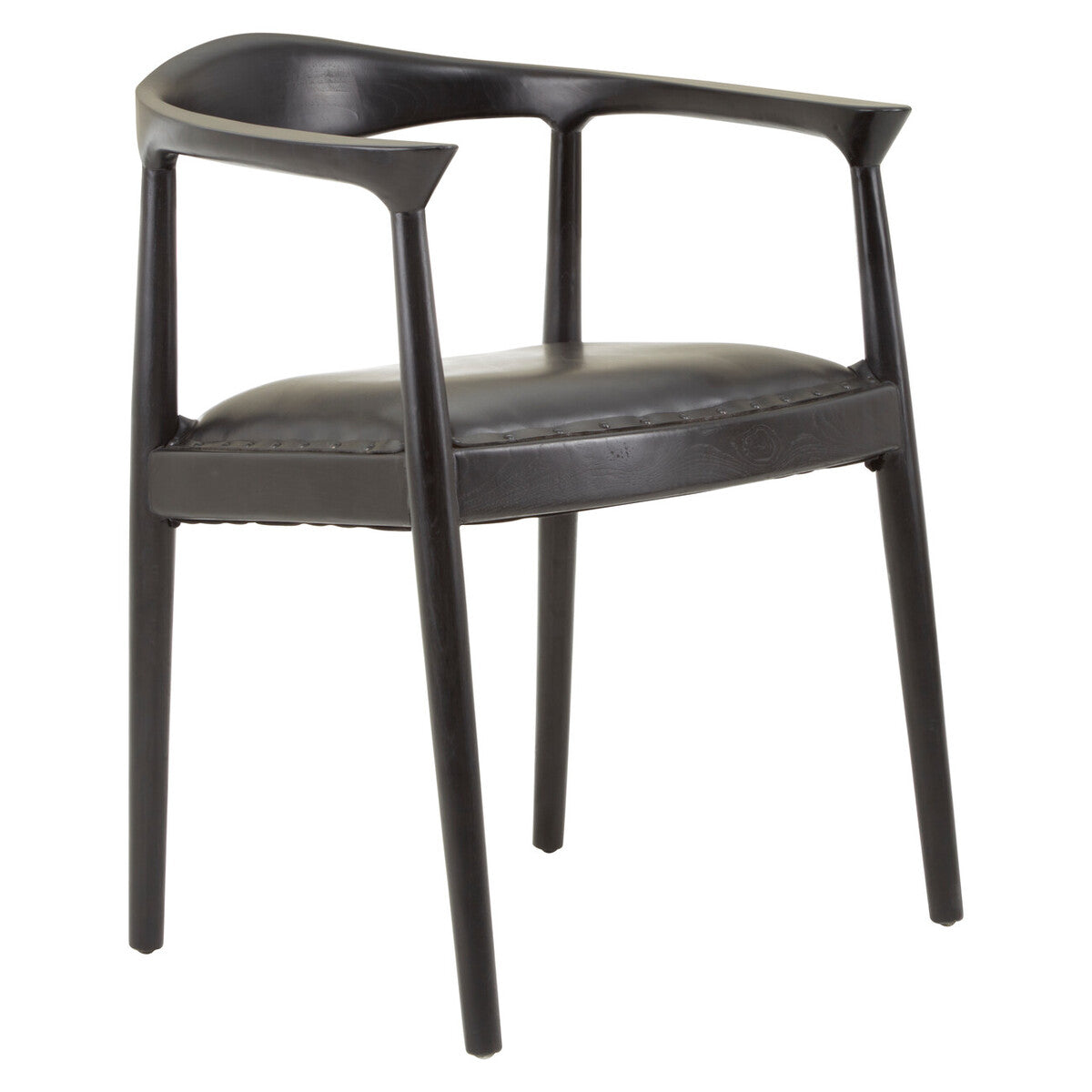 Black Leather and Teak Wood Chair | Kendari