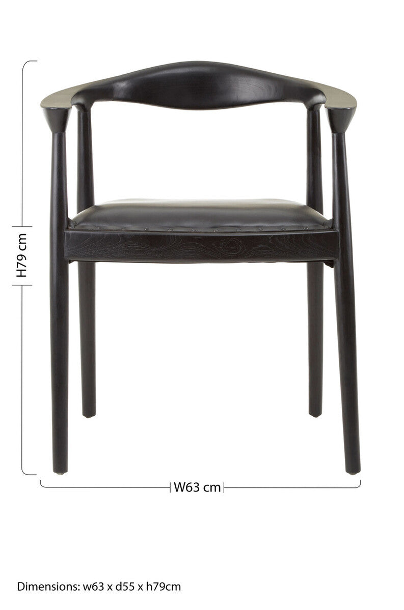 Kendari Black Leather and Teak Wood Chair