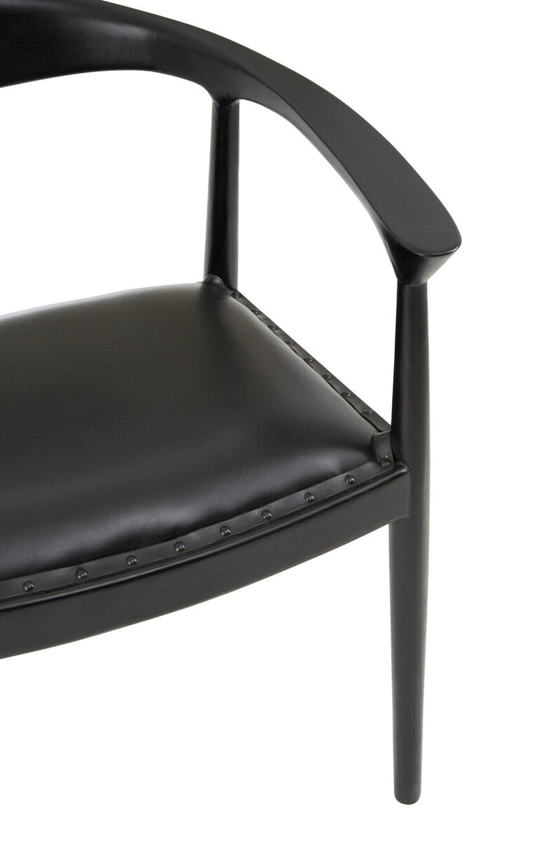Kendari Black Leather and Teak Wood Chair