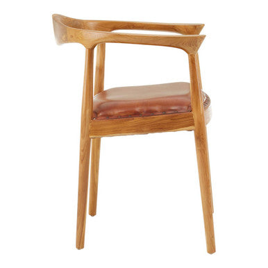 Kendari Brown Leather and Teak Wood Chair
