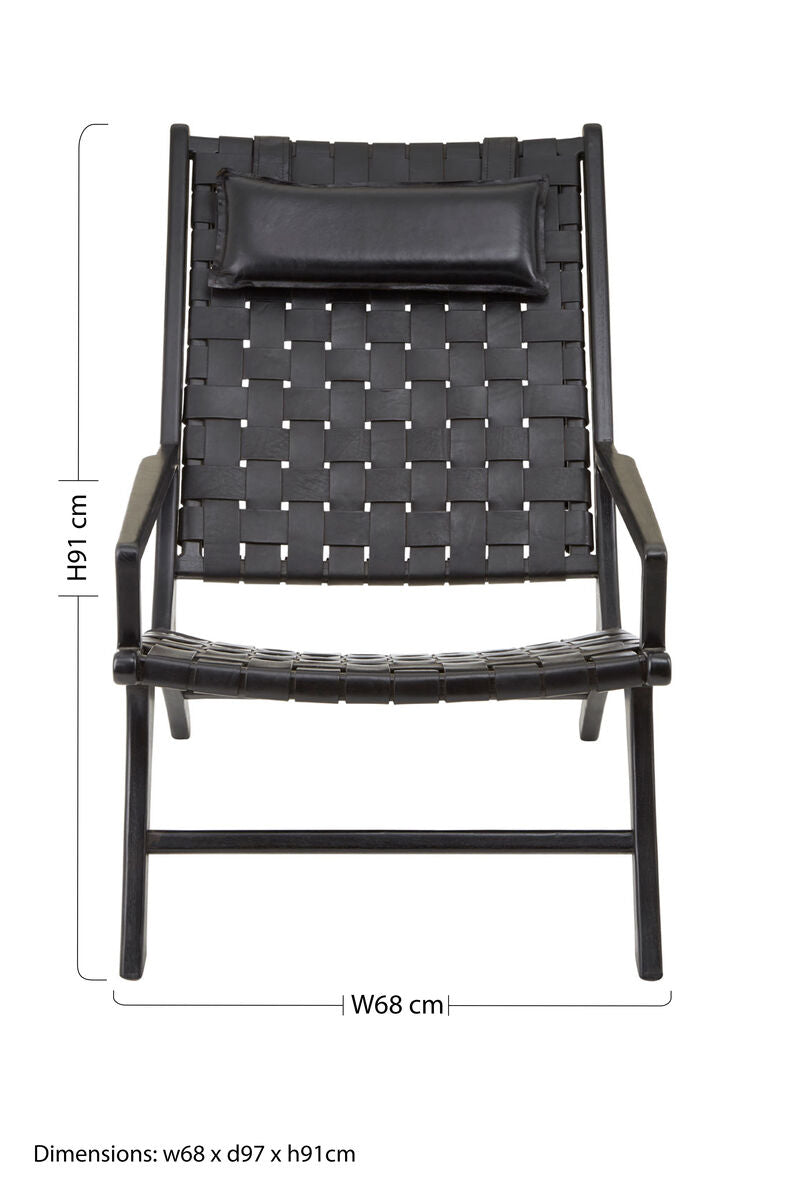 Kendari Black Leather Woven Chair with Wood Frame