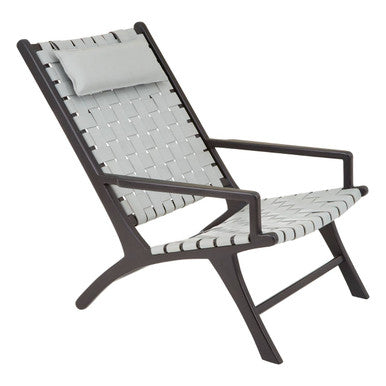 Kendari Grey Woven Leather Chair with Wood Frame