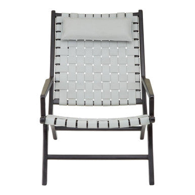 Kendari Grey Woven Leather Chair with Wood Frame