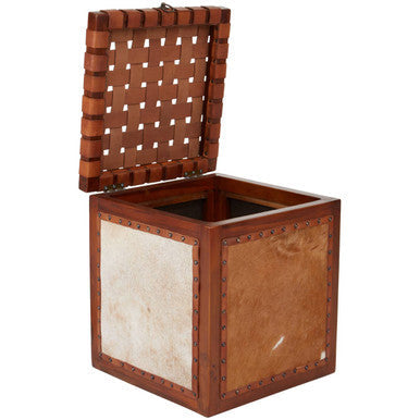 Kendari Natural Hair on Leather Storage Stool with Stud Detail