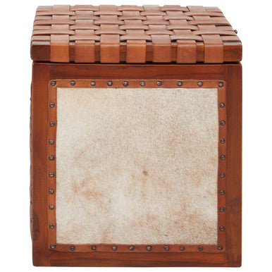 Kendari Natural Hair on Leather Storage Stool with Stud Detail