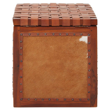 Kendari Natural Hair on Leather Storage Stool with Stud Detail