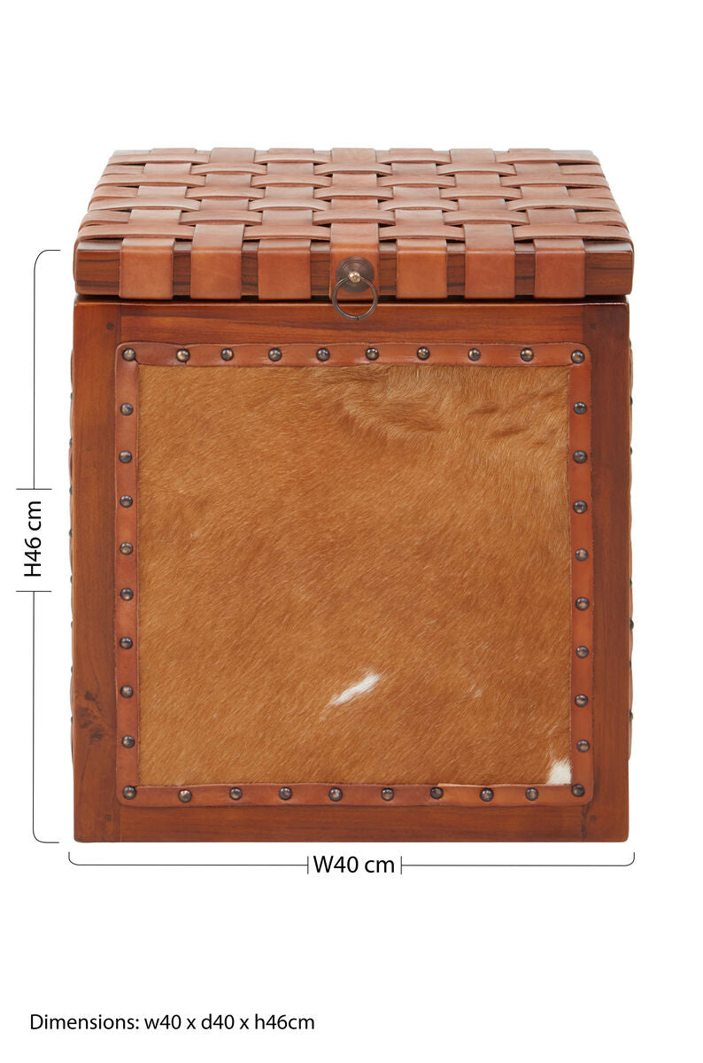 Kendari Hair on Leather Storage Stool