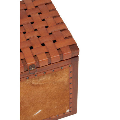 Kendari Natural Hair on Leather Storage Stool with Stud Detail