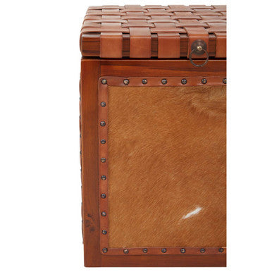 Kendari Natural Hair on Leather Storage Stool with Stud Detail