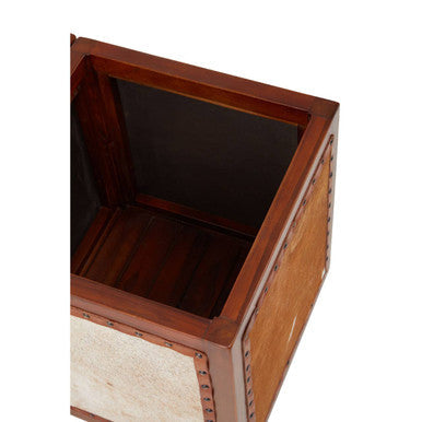 Kendari Natural Hair on Leather Storage Stool with Stud Detail