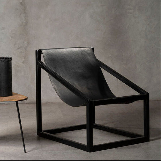 Kendari Black Cow Leather Chair with Wood Frame