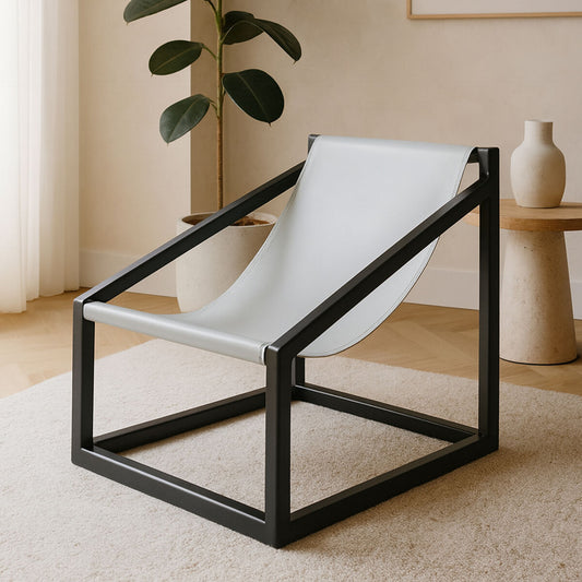 Kendari Grey Cow Leather Chair with Wood Frame