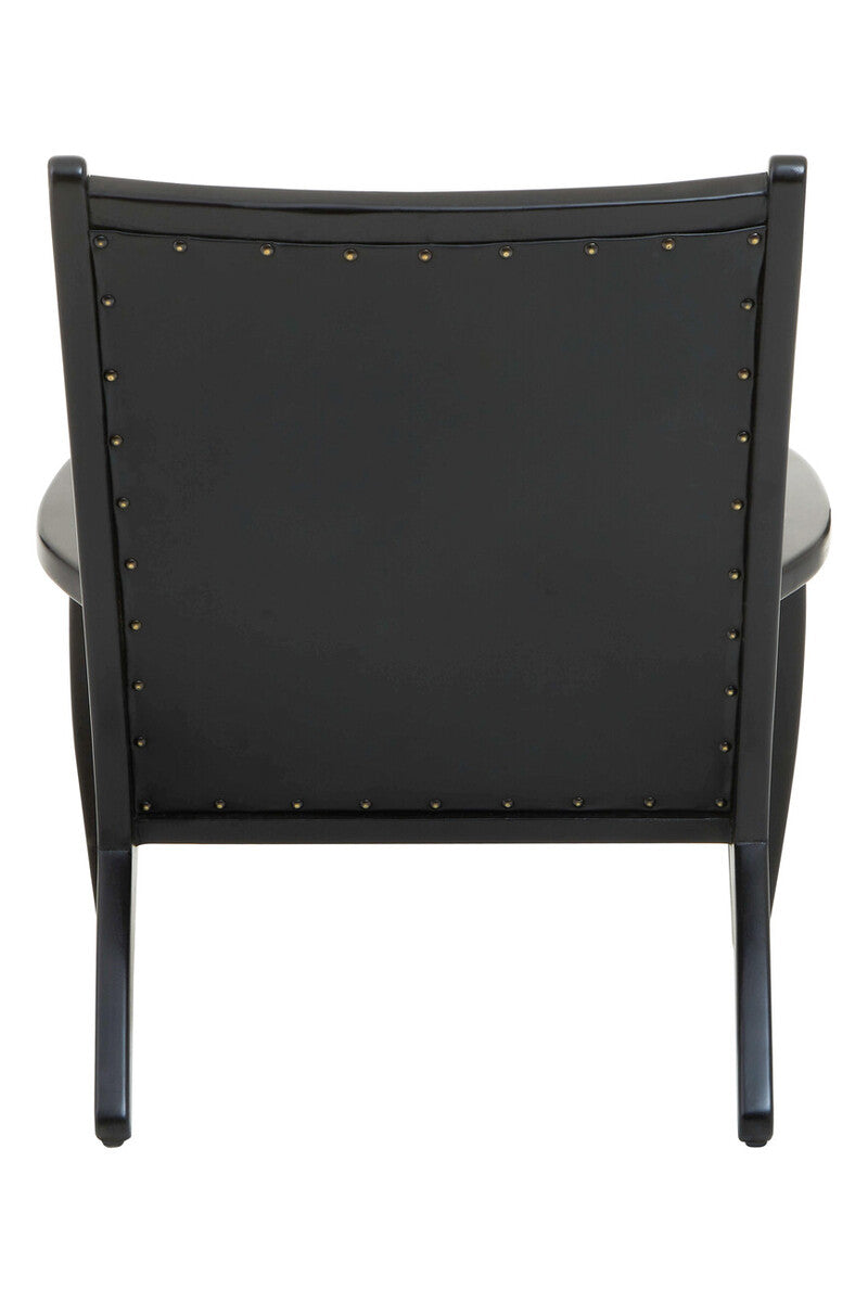 Kendari Black Leather and Teak Wood Chair with Stud Detail