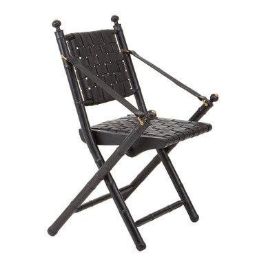 Kendari Black Strapped Leather Chair with Wood Frame