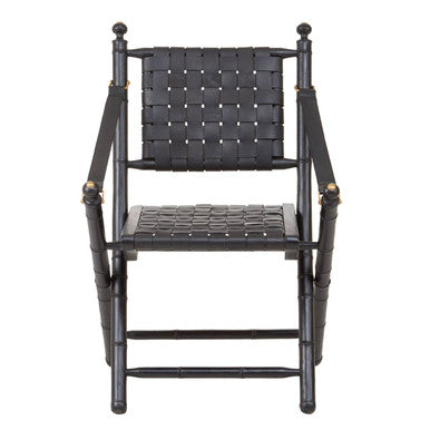 Kendari Black Strapped Leather Chair with Wood Frame