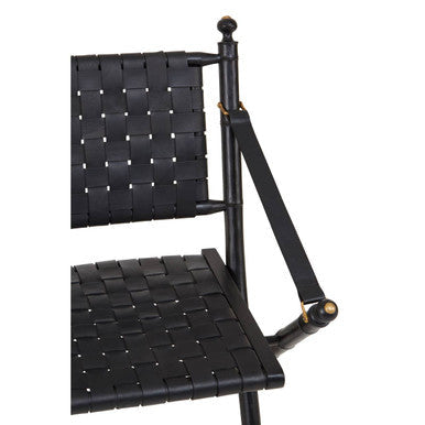 Kendari Black Strapped Leather Chair with Wood Frame