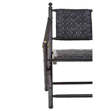 Kendari Black Strapped Leather Chair with Wood Frame