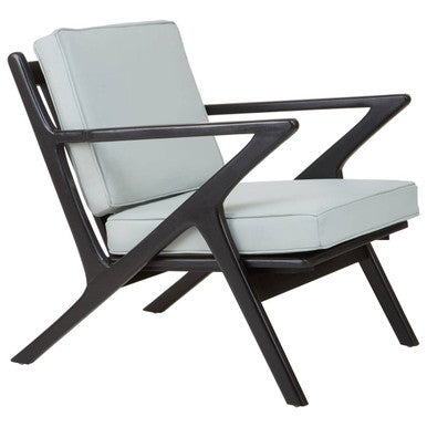 Kendari Grey Leather and Black Teak Wood Armchair with Wood Frame