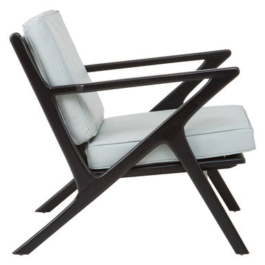 Kendari Grey Leather and Black Teak Wood Armchair with Wood Frame