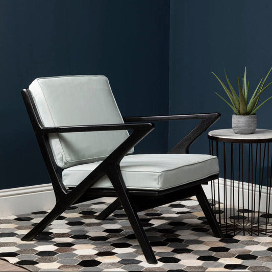 Kendari Grey Leather and Black Teak Wood Armchair