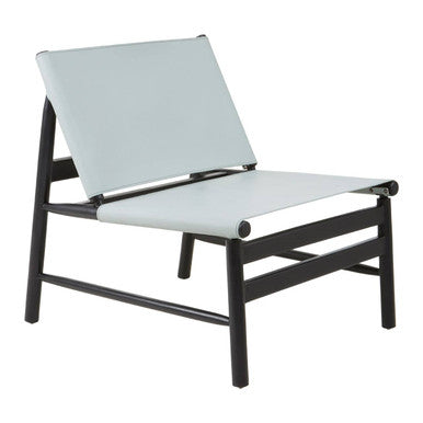 Grey Leather and Black Teak Modern Sling Chair | Kendari