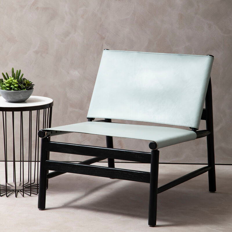 Kendari Grey Leather Sling Chair with Wood Frame